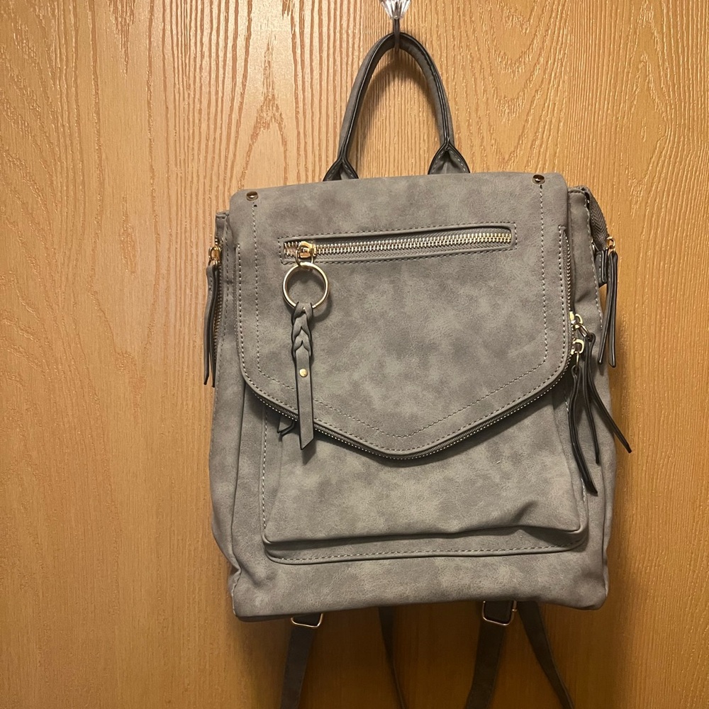 Gray Suede Backpack Purse